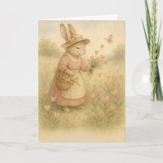 Carte Storybook Bunny with Flowers – Whimsical Woodland  (Devant)