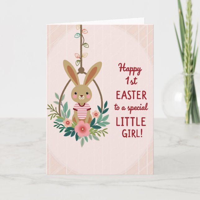 Carte Striped Rabbit Floral Swing Card (Devant)