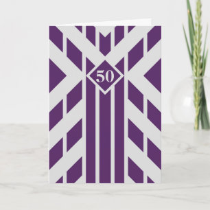Carte Stripes Purple Quadrangle on Grey 50e Birthday