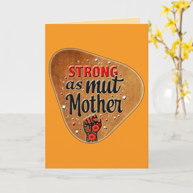 Carte Strong as a Mother – Vintage Feminine Badge (Fleur jaune)