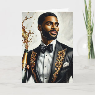 Carte Style Black Man Champagne Luxe Anniversaire