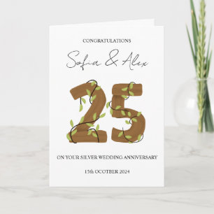 Carte Style bois 25e anniversaire mariage salutation