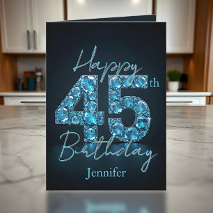 Carte Style Chic Sapphire Bleu et Noir 45e anniversaire
