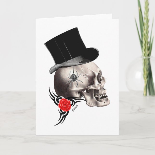 Carte Style crâne gothique et tatouage rose (Devant)