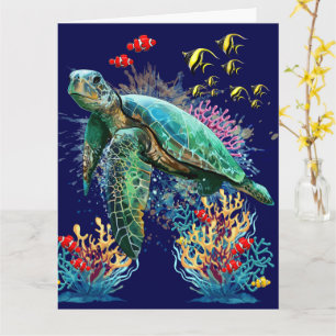 Carte Style d'aquarelle sous-marine de tortue marine