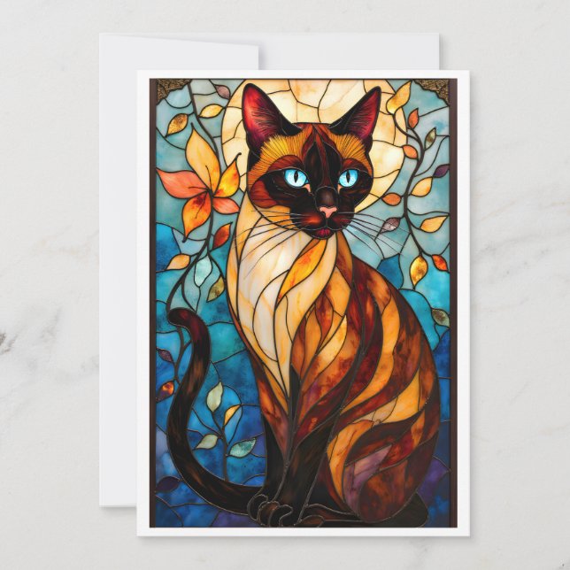 Carte Style de vitrail Charmeuse Chat aux yeux bleus (Devant)