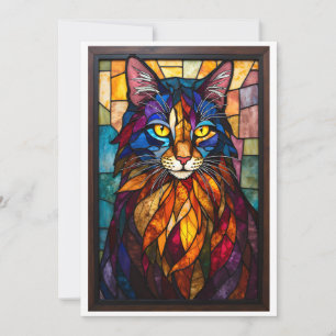 Carte Style de vitrail Charmeux Chat aux yeux jaunes
