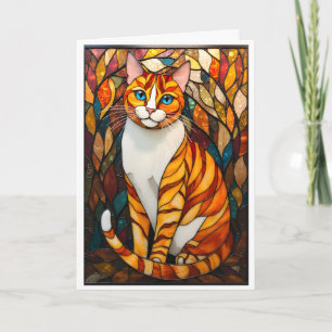 Carte Style de vitrail chat orange yeux bleus