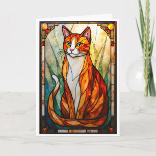 Carte Style de vitrail Chat orange Yeux verts