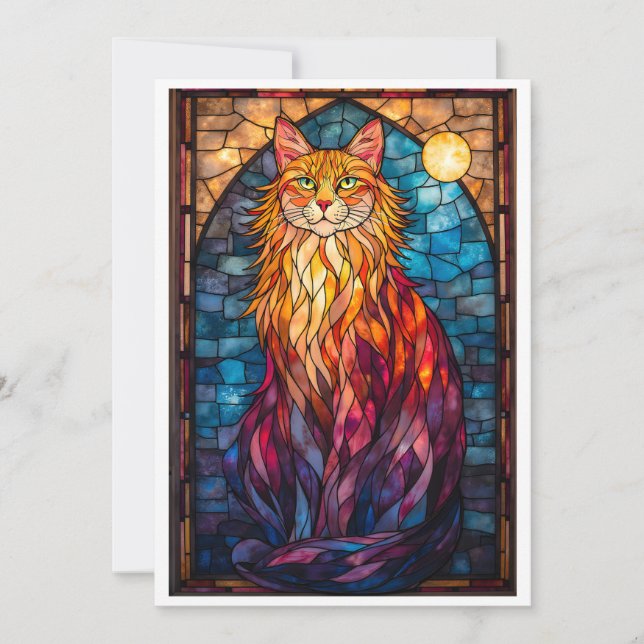 Carte Style de vitrail Grand chat plat duveteux (Devant)