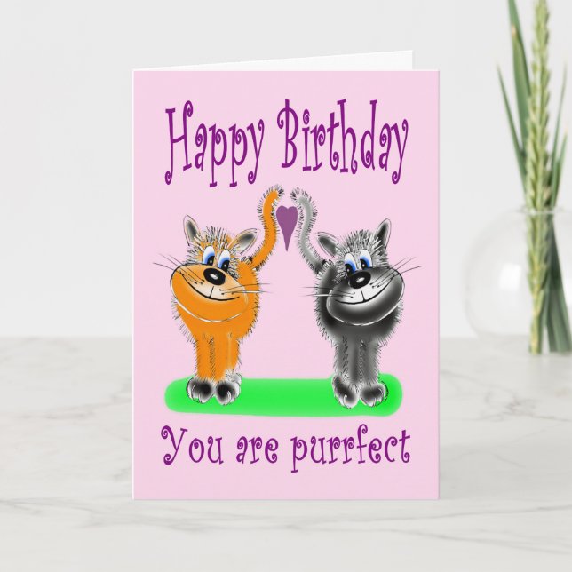 Carte Style Dessin Anniversaire Fluffy Cat Couple (Devant)