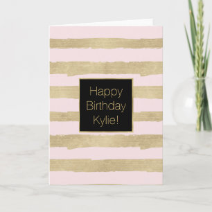 Carte Style Gold Pink Stripes Personnalisé Anniversaire
