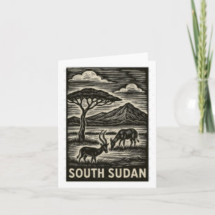 Carte Style Linocut Sud-Soudan Surdimensionné