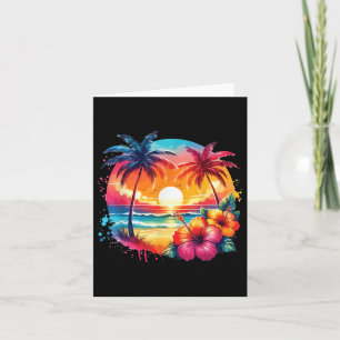 Carte Style Rétro Tropical Vintage Sunset Beach Palm Tre