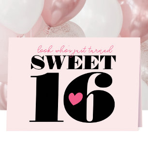 Carte Style Retro Typographie Sweet sixteen rose noir