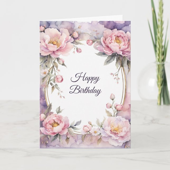 Carte Style rose Peony Oval Frame Anniversaire (Devant)