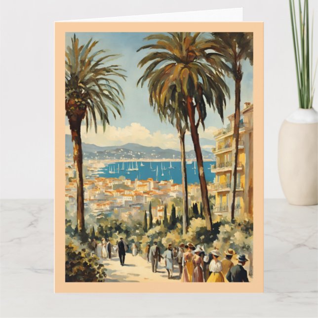 Carte Style vintage Cannes Français Aquarelle (Devant)