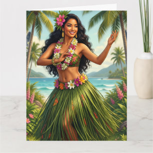 Carte Style Vintage Fille Hula Hawaïen Voyage