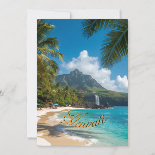 Carte Style Vintage Hawaïen Palmiers Mer Bleu Ciel Voyag
