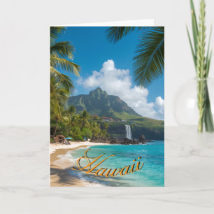 Carte Style Vintage Hawaïen Voyage Côte Mer Bleue