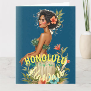 Carte Style vintage Hawaiian Travel Honolulu Mid-Pacific