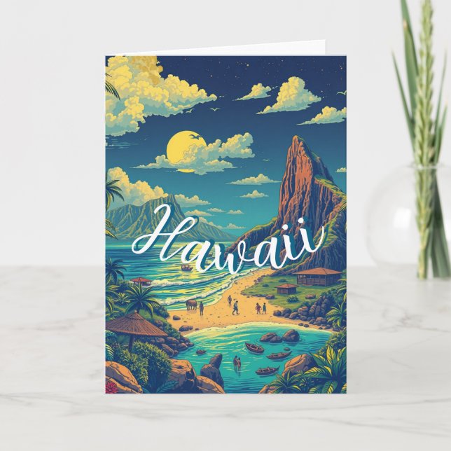 Carte Style vintage Hawaiian Travel Honolulu Mid-Pacific (Devant)