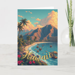 Carte Style vintage Hawaiian Travel Honolulu Mid-Pacific