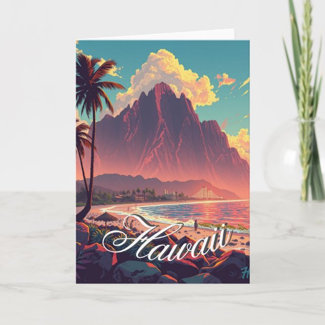 Carte Style vintage Hawaiian Travel Honolulu Mid-Pacific (Devant)