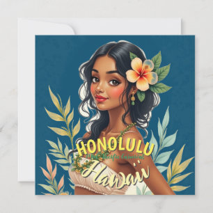 Carte Style vintage Hawaiian Travel Honolulu Mid-Pacific