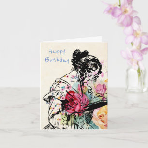 Carte Style vintage Lady lecture Livre Anniversaire 