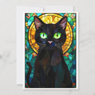 Carte Style vitrail Chat noir charmant Yeux verts