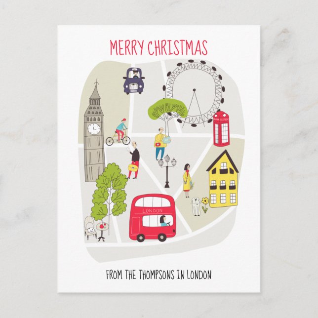 Carte stylisée Joyeux Noël Nom de Londres (Devant)