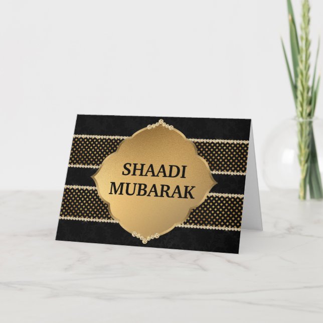 Carte Stylish Black and Gold Shaadi Mubarak (Devant)