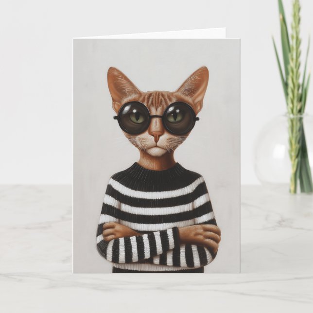 Carte Stylish Cat With Round Glasses (Devant)