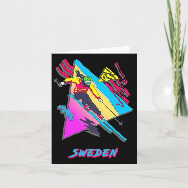 Carte Suède Vibrant Retro Ski Abstrait Design (Devant)