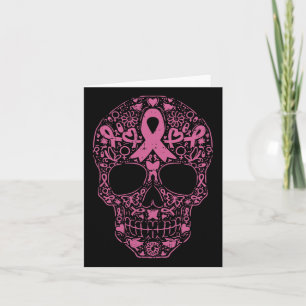 Carte Sugar Crâne rose Ruban Calavera Cancer du sein Awa