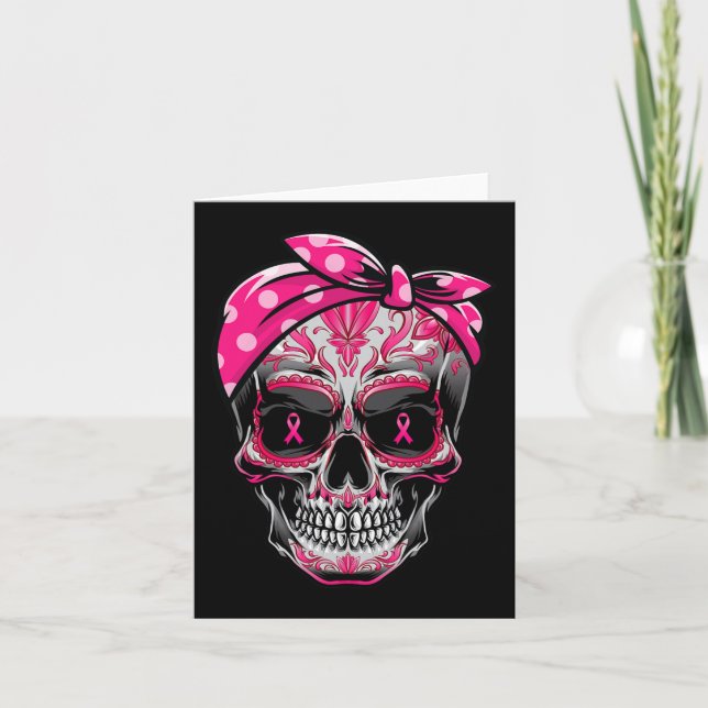 Carte Sugar Skull Cancer du sein Sensibilisation Pink Ri (Devant)