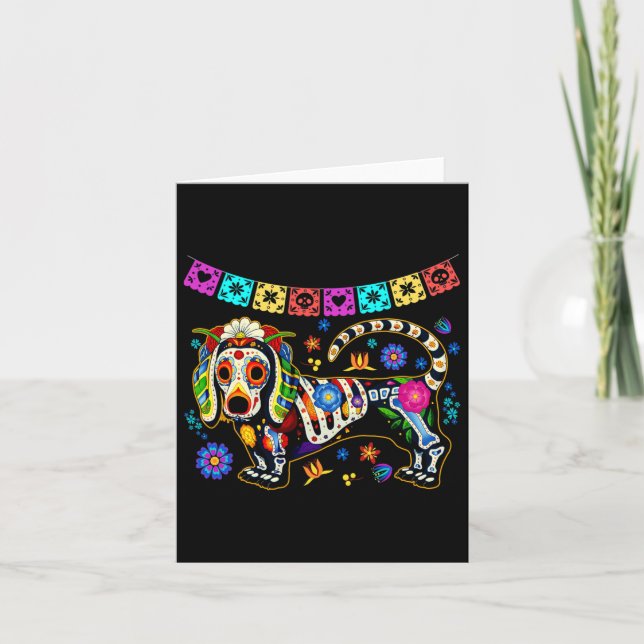 Carte Sugar Skull Mexican Dachshund Bone Halloween Day O (Devant)