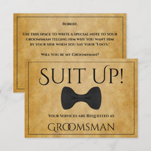 Carte Suit Be My Groomsman Faux Parchment Card