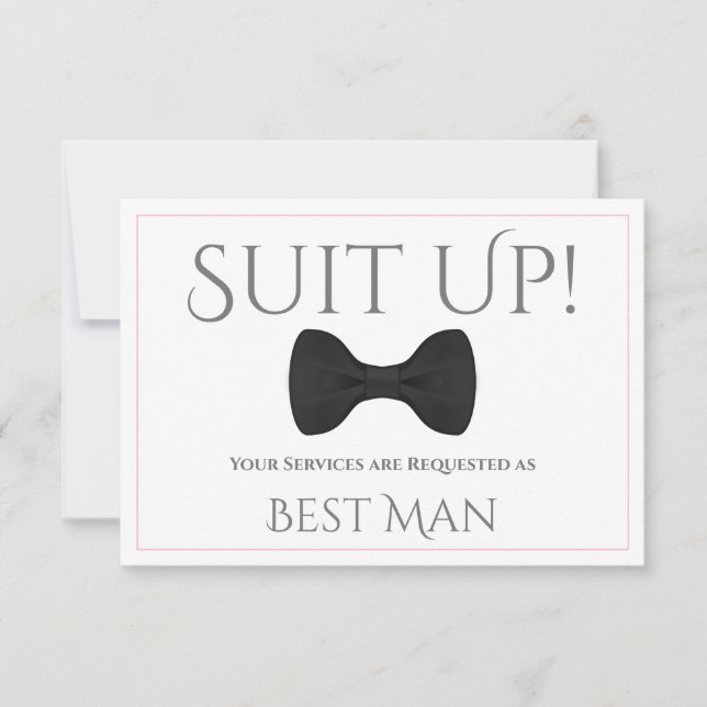 Carte Suit Up Be My Best Man Cravate noire avec rose (Devant)