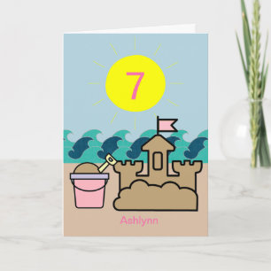Carte Summer Beach Pink Pail Sandcastle 7e anniversaire