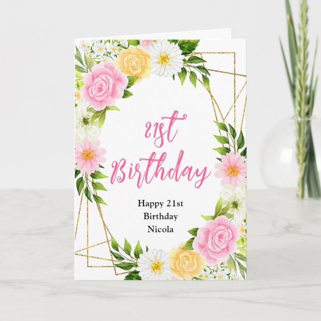 Carte Summer Pink and Yellow Flowers Birthday (Devant)