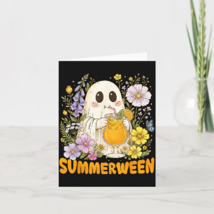 Carte Summerween Drôle Fantôme Floral Halloween Été