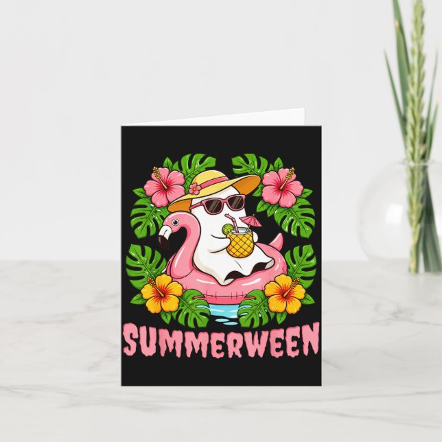 Carte Summerween Drôle Fantôme Halloween Été Floral (Devant)