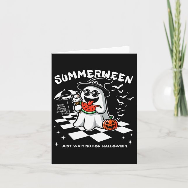 Carte Summerween Éffrayant Halloween Vibes d'été Citroui (Devant)