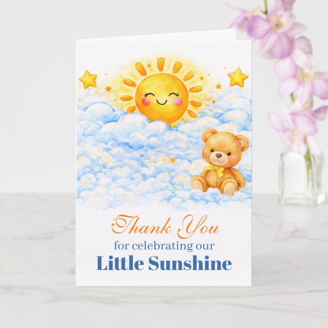 Carte Sun Bear Clouds Baby Shower Thank You Card (Orchidée)