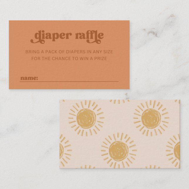 Carte Sun Diaper Raffle | Carte Baby shower Sun (Devant / Derrière)