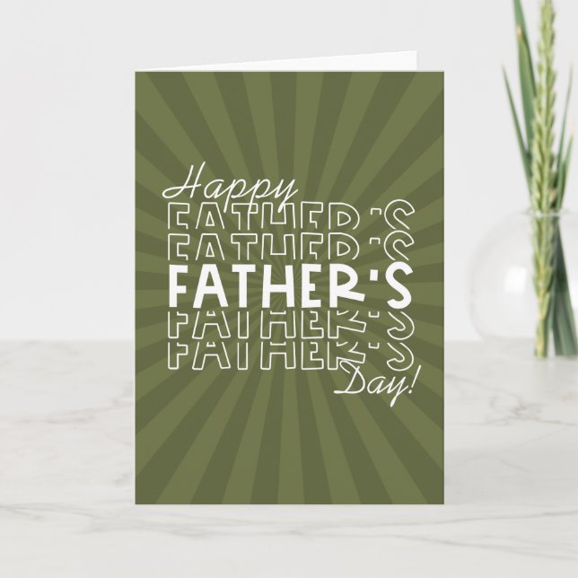 Carte Sunburst Retro Fête des pères Camo Green (Devant)