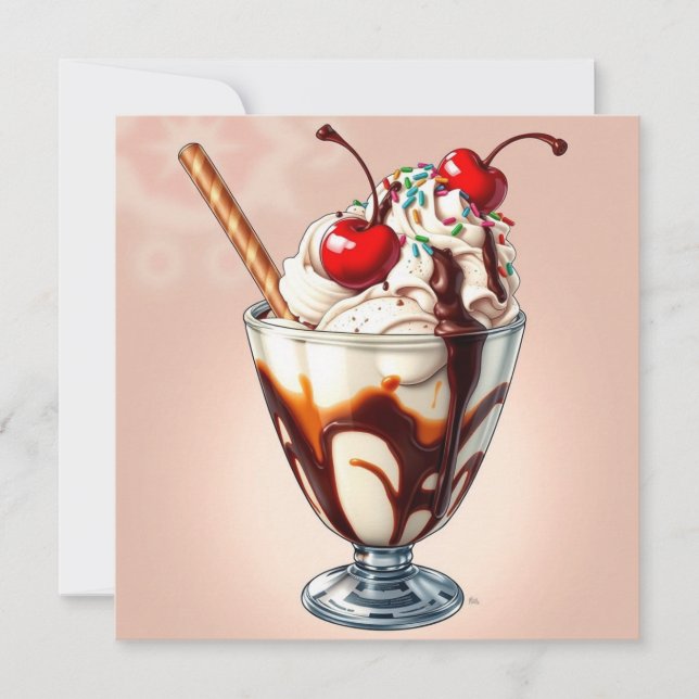Carte Sundae de glace au chocolat avec paillettes Vide (Devant)