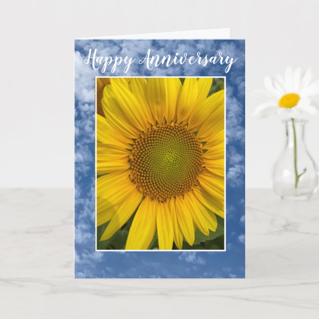 CARTE SUNFLOWER BLUE CLOUD SKY ANNIVERSARD GREETING CARD (Petite plante)